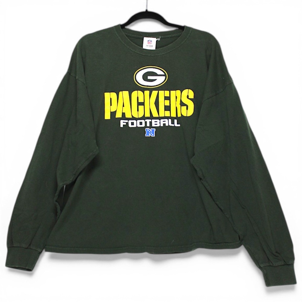 NFL Team Apparel Packers Shirt Mens 2XL Green Good Long Sleeve Football Graphic